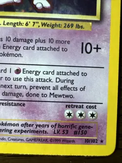 Mewtwo - 10/102 - Pokemon Base Set Unlimited Holo Rare Card WOTC MP - Image 2