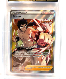 2021 POKEMON GEM MINT BRUNO # 158 TRAINER FULL ART HOLO GRADE 10 AWESOME ! - Image 2