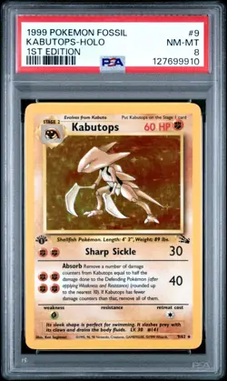 1999 POKEMON FOSSIL 1ST EDITION KABUTOPS HOLO #9 PSA 8 NM-MT - Image 1
