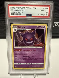 2022 POKEMON SWSH BLACK STAR PROMO 241 GENGAR-HOLO PRERELEASE PSA 10 - Image 1