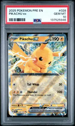 PSA GEM MT 10 - 2025 POKEMON PRE EN-PRISMATIC EVOLUTIONS 028 PIKACHU ex - Image 1