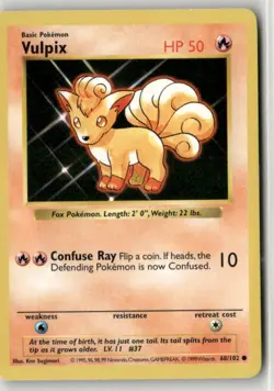1999 Pokemon Classic - Base Set Vintage SHADOWLESS WotC Vulpix #68/102 - Image 1
