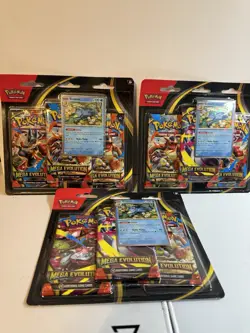 3 X Pokemon TCG Mega Evolution Three Booster Blister Pack New Sealed - Image 1