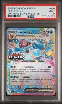 Glaceon ex Prismatic Evolutions Stamp 026/131 Pokemon Suprise Box Exclus. PSA 9 - Image 1