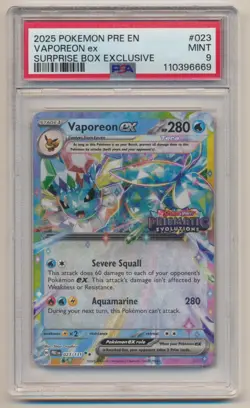 PSA 9 Pokemon Prismatic Evolutions Surprise Box Promo Vaporeon EX 023/131 MINT! - Image 1