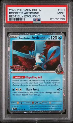 2025 POKEMON DESTINED RIVALS BEST BUY EXCLUSIVE TEAM ROCKET'S ARTICUNO PSA 9 - Image 1
