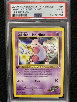 2000 Pokemon Gym Heroes 1st Edition Sabrina's Mr. Mime 94/132 PSA 9 Mint - Image 1