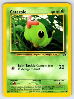 Caterpie 53/75 2001 Neo Discovery Pokemon Card Yuka Morii Art Vintage WOTC - VLP - Image 1