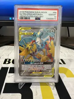 Pokemon PSA 10 Moltres Zapdos Articuno GX 66 Hidden Fates Full Art - Image 1