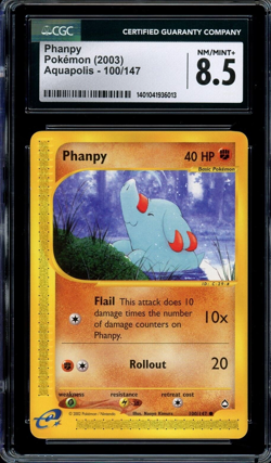 CGC 8.5 NM/Mint+ Phanpy E-Series Aquapolis 100/147 WOTC Vintage Pokemon Card - Image 1