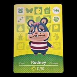Rodney #146 - Amiibo Card - Animal Crossing Series 2 - Authentic Nintendo - Image 1