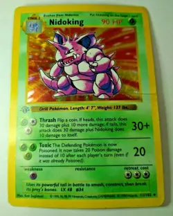 RARE 1999 Pokemon Base Set 1st First Edition Shadowless NIDOKING #11 Card Holo - Image 1