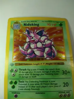 RARE 1999 Pokemon Base Set 1st First Edition Shadowless NIDOKING #11 Card Holo - Image 3