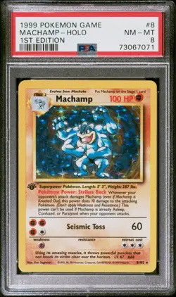 PSA 8 NM-MT Machamp 8/102 1st Edition Base Set Deck Exclusive Holo Pokemon Card - Image 1