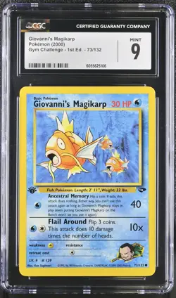 CGC 9 MINT Giovanni's Magikarp Gym Challenge 1st Edition 73/132 Pokemon Card - Image 1