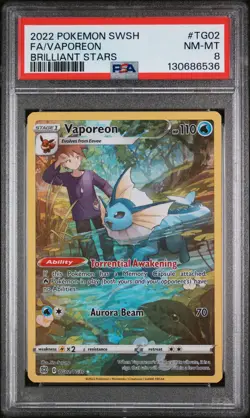 2022 POKEMON SWORD & SHIELD BRILLIANT STARS #TG02 FULL ART/VAPOREON PSA 8 - Image 1