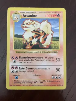 1999 Pokemon Arcanine Shadowless 23/102 - Image 1