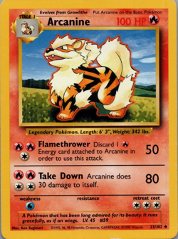 Arcanine 23/102 Non Holo Base Set - Pokemon Card - NM+ - RARE - Image 1