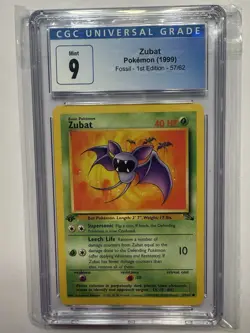 Pokemon TCG Zubat 57/62 Fossil First Edition Card CGC 9 - Image 1