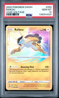 2020 POKEMON SWORD & SHIELD VIVID VOLTAGE #050 RAIKOU PSA 10 - Image 1
