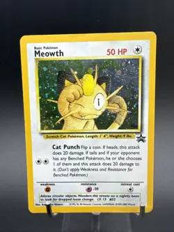 Pokemon TCG Meowth Wizards Black Star Promos 10 Holo Promo Promo SWIRL - Image 1