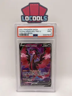 PSA 9 MINT Galarian Moltres V 2021 Pokemon SwSh - Chilling Reign 176/198 - Image 1