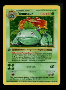 1st Edition Venusaur 15/102 SHADOWLESS Base Set 1999 Holo Rare WOTC Pokemon - Image 1