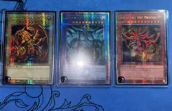 YUGIOH! Egyptian God Cards SET - Slifer Obelisk Ra -QUARTER CENTURY SECRET NM - Image 1