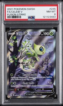 2021 POKEMON SWORD & SHIELD FUSION STRIKE #245 FULL ART/CELEBI V PSA 8 - Image 1
