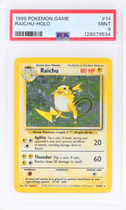 1999 Pokemon Base Set Raichu Holo #14 PSA 9 - Image 1