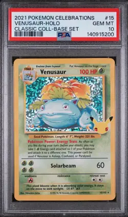 2021 Pokemon Celebrations Classic Coll Base Set #15 Venusaur - Holo PSA 10 - Image 1