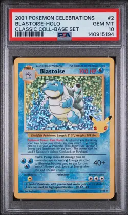 2021 Pokemon Celebrations Blastoise Holo 2/102 Classic Coll Base Set PSA 10 (298 - Image 1
