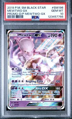 Pokemon Mewtwo GX Sun & Moon SM196 Promo PSA 10 New Cert - Image 1