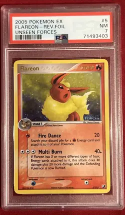 2005 Pokemon EX Flareon Rev.Foil #5 Unseen Forces PSA 7 (Rare) - Image 1