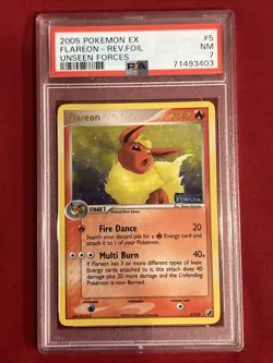 2005 Pokemon EX Flareon Rev.Foil #5 Unseen Forces PSA 7 (Rare) - Image 3
