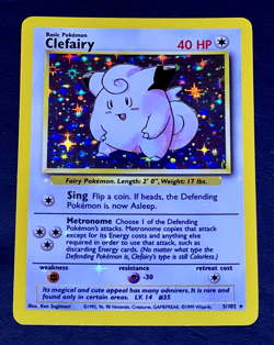 1999 Pokemon CLEFAIRY Base Set HOLO BLEED Misprint ERROR Card 5/102 Rare WotC NM - Image 1