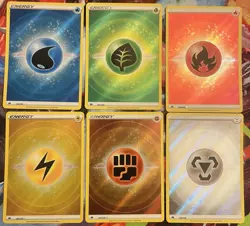 Pokemon TCG Crown Zenith Textured Energy 6 Card Holo Lot Water Fire Grass - Image 1
