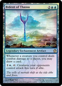 Magic The Gathering MTG BIDENT OF THASSA FOIL Theros Prerelease NM Near Mint - Image 1
