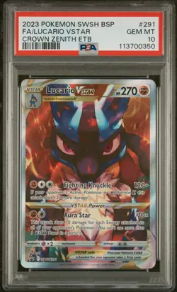 2023 POKEMON SWSH BLACK STAR PROMO #291 FULL ART/LUCARIO VSTAR PSA 10 - Image 1