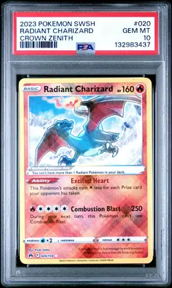 2023 POKEMON SWORD & SHIELD CROWN ZENITH #020 RADIANT CHARIZARD PSA 10 - Image 1