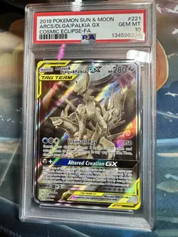 Pokemon Sun & Moon Cosmic Eclipse Arceus Dialga Palkia GX Alt Art 221/236 PSA 10 - Image 1