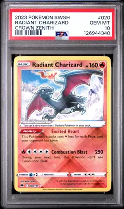 2023 POKEMON SWORD & SHIELD CROWN ZENITH #020 RADIANT CHARIZARD PSA 10 - Image 1