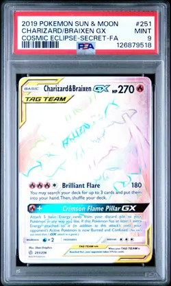 2019 POKEMON SUN & MOON COSMIC ECLIPSE FULL ART/CHARIZARD & BRAIXEN GX PSA 9 - Image 1