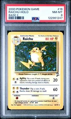 2000 POKEMON BASE SET 2 #16 RAICHU-HOLO PSA 8 - Image 1