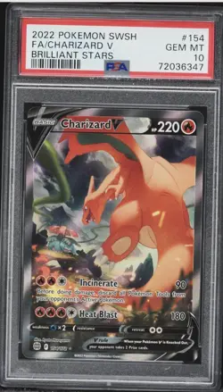 2022 POKEMON SWORD & SHIELD BRILLIANT STARS #154 FULL ART/CHARIZARD V PSA 10 - Image 1