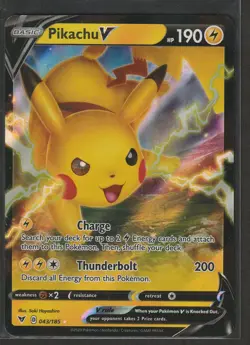 Pokemon TCG Pikachu V - Holo 043/185 Sword & Shield Ultra Rare Card NM - Image 1