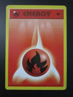 FIRE ENERGY 1ST EDITION BASE SHADOWLESS POKEMON CARD 98/102 LP COND EX+ - Image 1