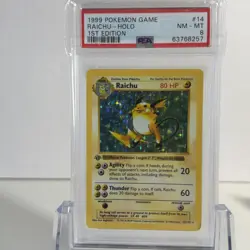 1999 POKEMON BASE SET 1ST EDITION #14 RAICHU-HOLO PSA 8 Shadowless NM - MT - Image 1