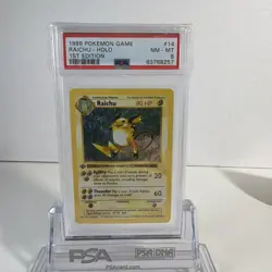 1999 POKEMON BASE SET 1ST EDITION #14 RAICHU-HOLO PSA 8 Shadowless NM - MT - Image 2