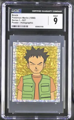 1998 Pokemon Brock Merlin Sticker Series 1 -S27 Poster Holographic CGC Graded 9 - Image 1